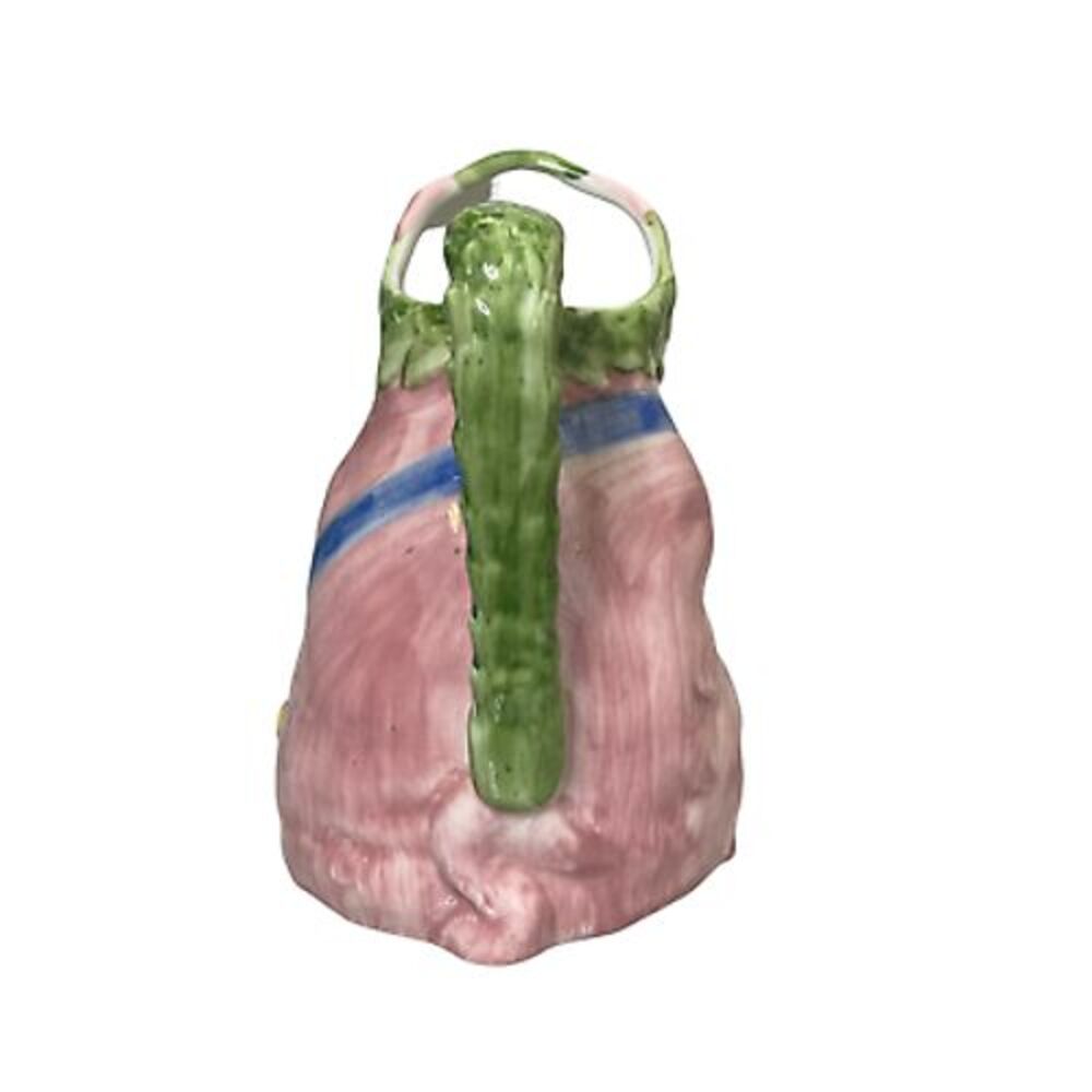 Costa Italy Pink‎ Pig Pitcher Hand Painted Blue Ribbon 8.5" For William Sonoma - Picture 4 of 7